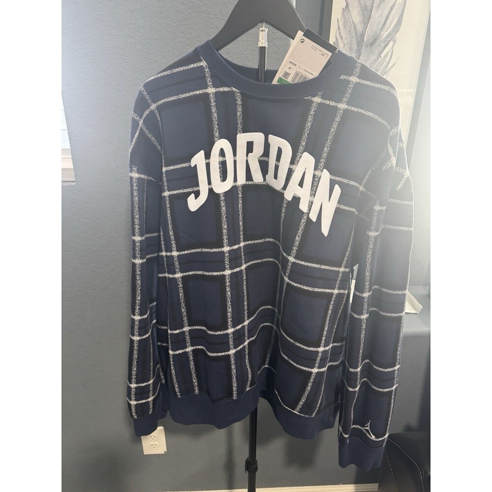 Jordan Navy Plaid Crewneck Sweatshirt Women’s Size XL New with Tags Loose Fit